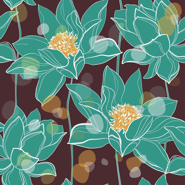 CANEVAS / Fleurs vertes fond brun (MOTIF 2PO) - La Fabrique du Tissu - Canevas imprimé